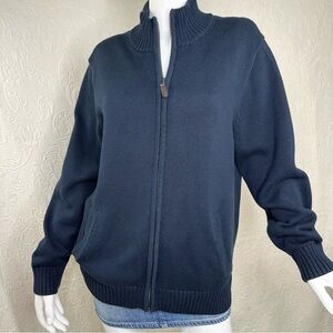 L.L.Bean Men’s Full Zip Cotton Knit Navy Sweater Jacket